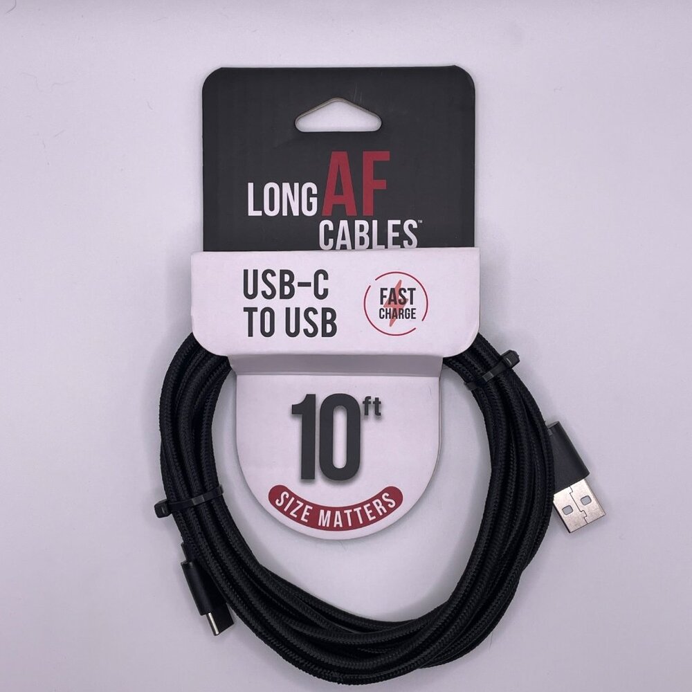 Long AF Cables USB-C to USB 10 ft Durable Braided Cable Fast Charge